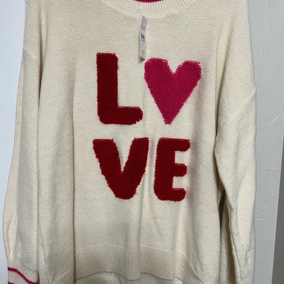 NWT Lou & Grey LOVE Sweater - White with Red and Pink Accents - Picture 2 of 4